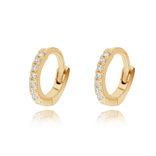 Huggies Hoop Earrings In 14k Yellow Gold With .05ct Diamonds