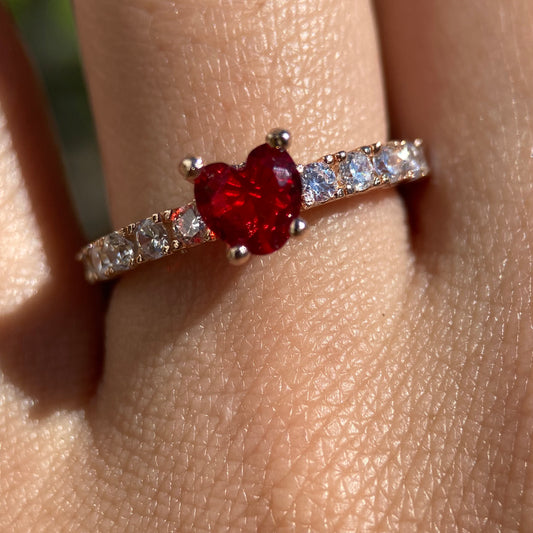 Amour Ring in Rose Gold Plated Silver with Red Zirconia