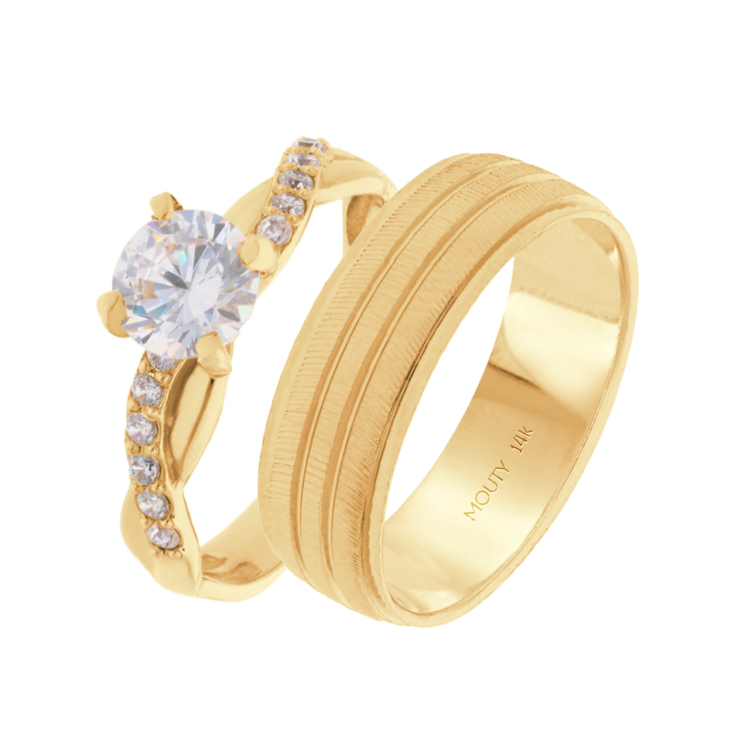 Ethan-Charlize ring duo in 14k yellow gold with zircons