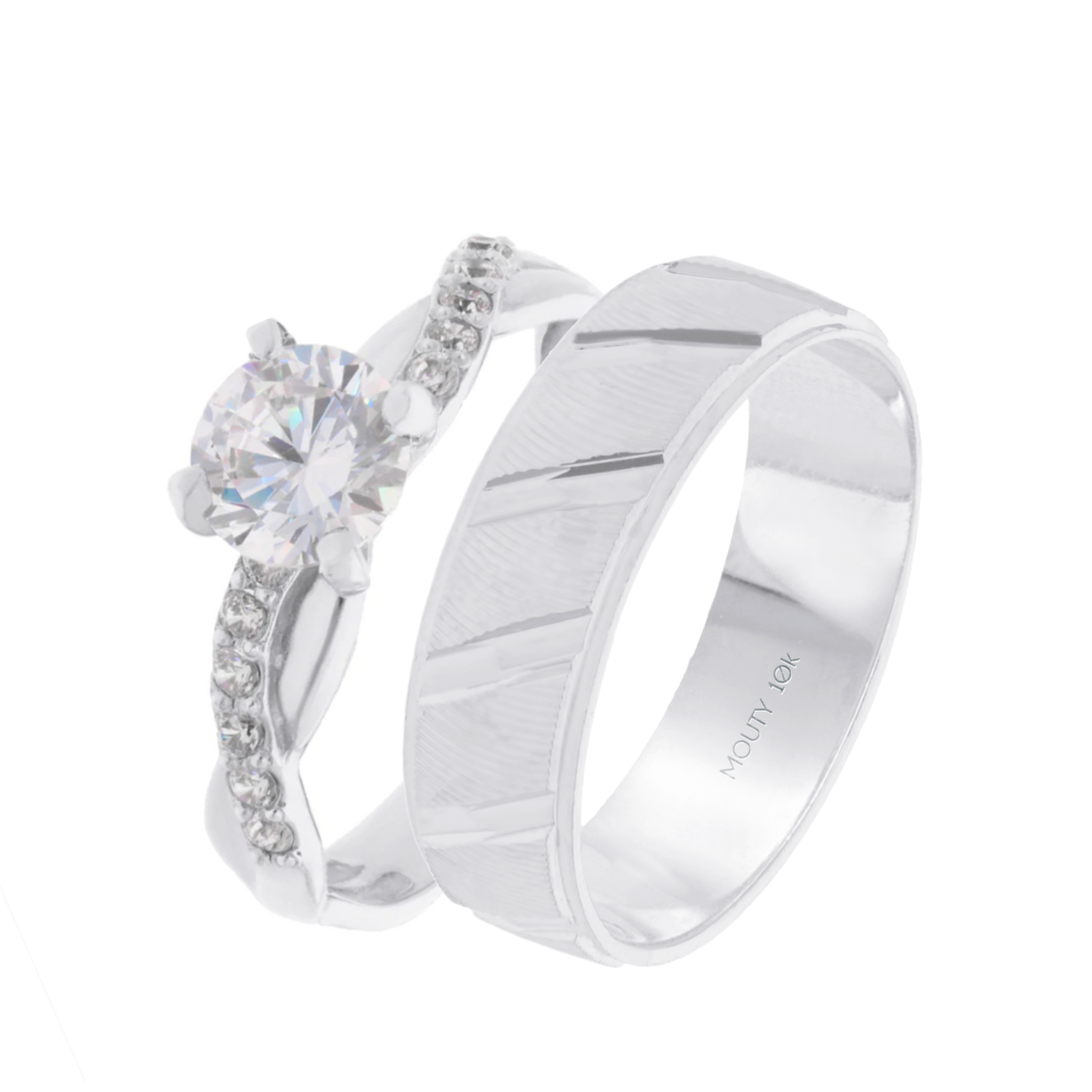 Richard-Charlize ring duo in 10k white gold with zircons