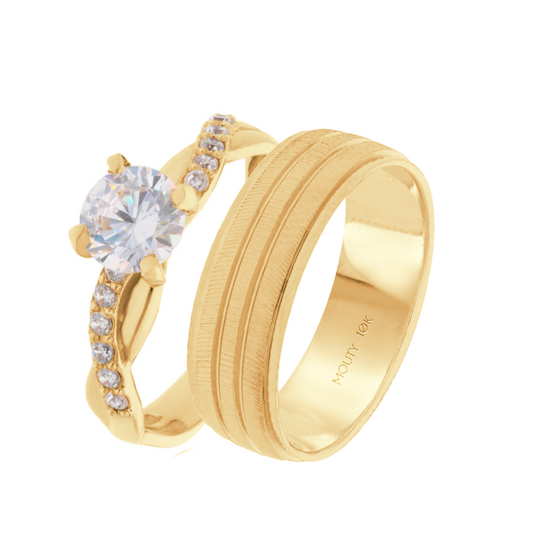 Ethan-Charlize ring duo in 10k yellow gold with zircons