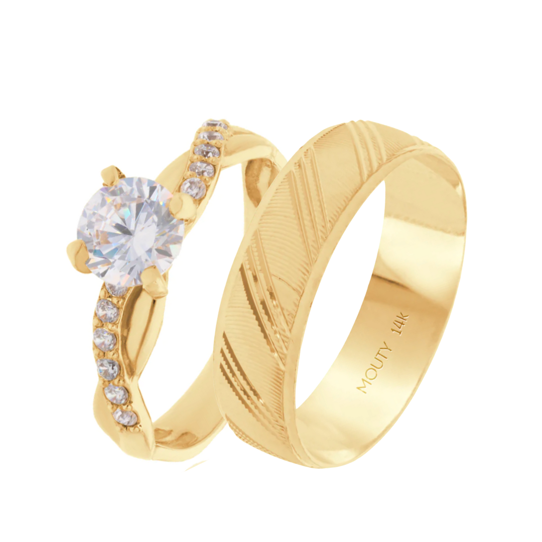 Milan-Charlize ring duo in 14k yellow gold with zircons