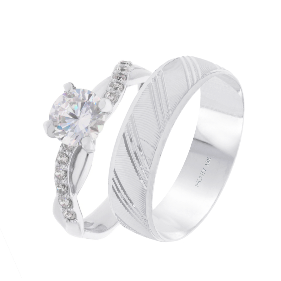 Milan-Charlize ring duo in 14k white gold with zircons