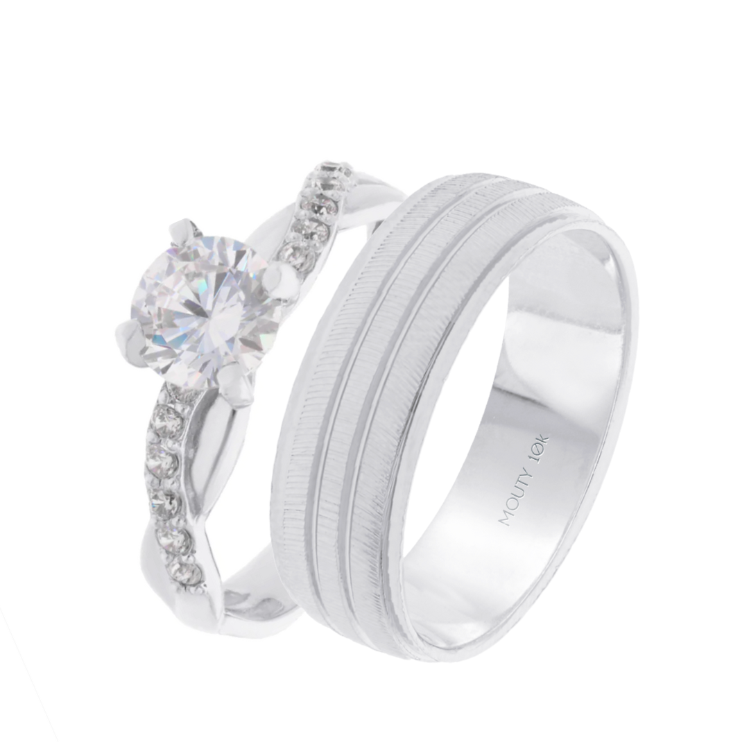 Ethan-Charlize ring duo in 10k white gold with zircons