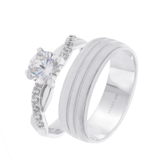 Ethan-Charlize ring duo in 10k white gold with zircons