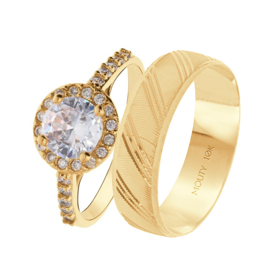 Duo of Milan-Adelaide rings in 10k yellow gold with zircons