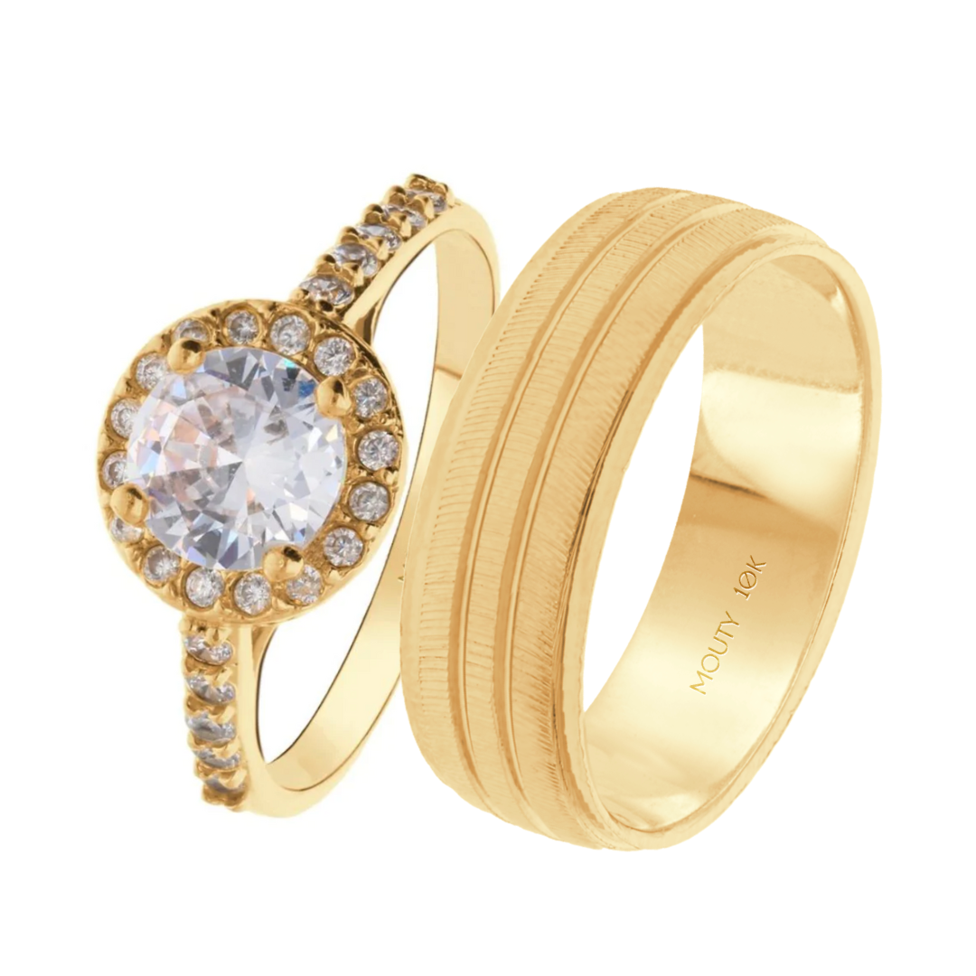 Ethan-Adelaide ring duo in 10k yellow gold with zircons