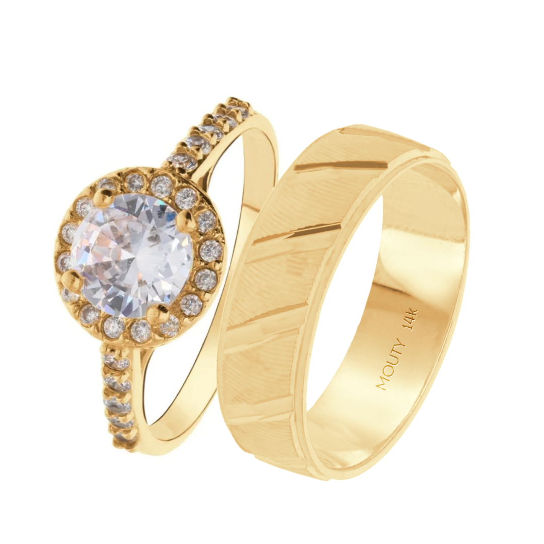 Richard-Adelaide ring duo in 14k yellow gold with zircons