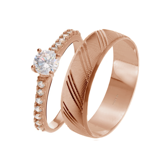 Duo of Milan-London rings in 14k rose gold with zircons