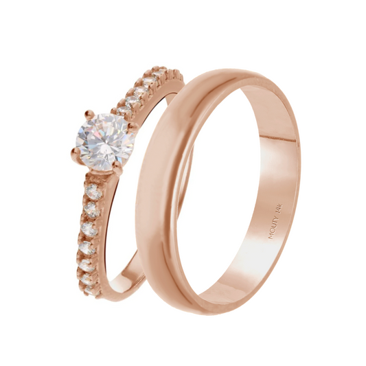 Duo of Julián-London rings in 14k rose gold with zircons