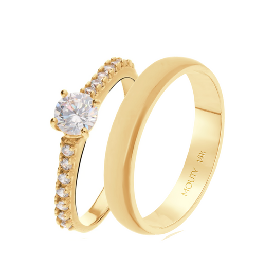 Duo of Julián-London rings in 14k yellow gold with zircons