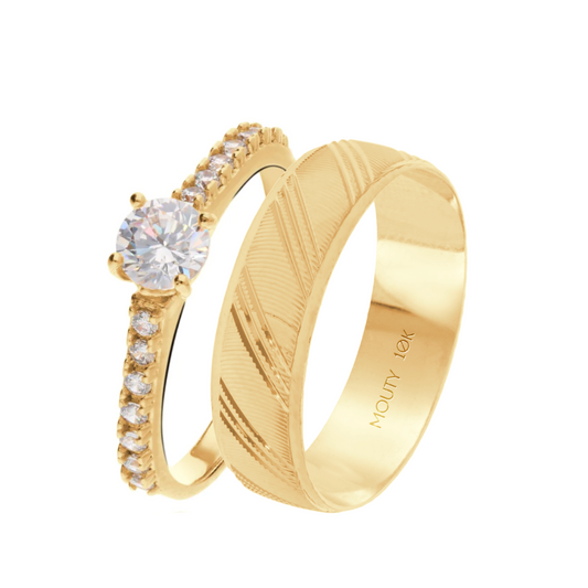 Milan-London ring duo in 10k yellow gold with zircons