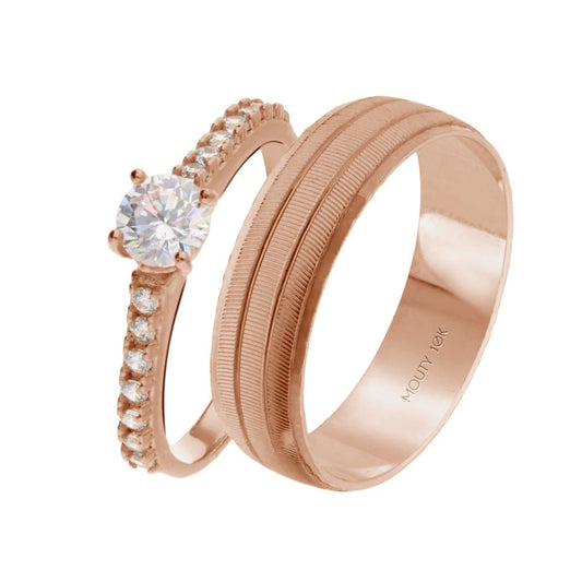 Ethan-London ring duo in 10k rose gold with zircons