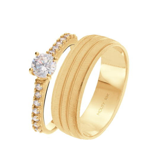 Ethan-London ring duo in 10k yellow gold with zircons