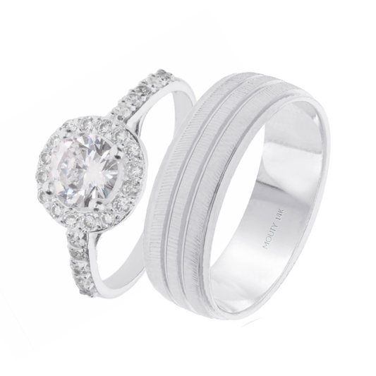 Ethan-Adelaide ring duo in 14k white gold with zircons