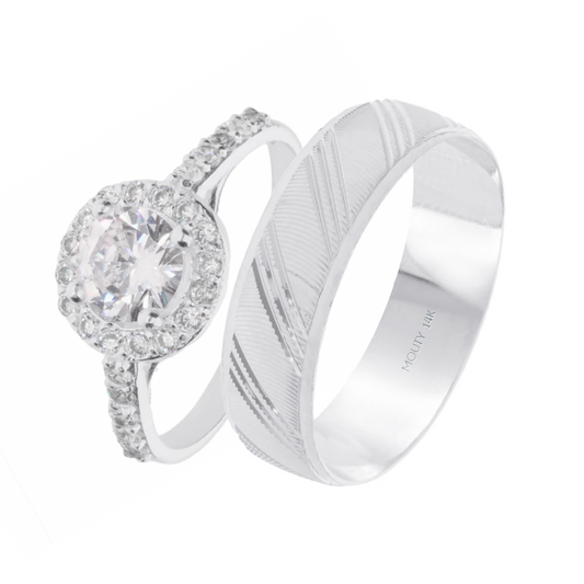 Duo of Milan-Adelaide rings in 14k white gold with zircons