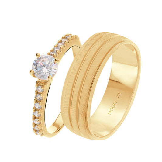 Ethan-London duo of rings in 14k yellow gold with Zirconia