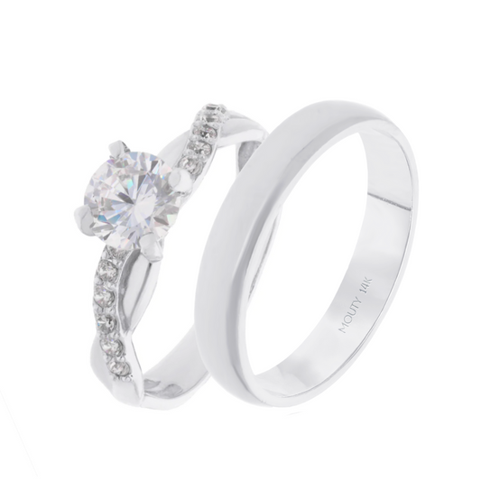 Julian-Charlize ring duo in 14k white gold with zircons