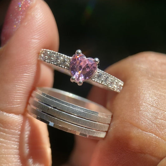 Ethan-Fanny Ring Duo in Silver with Pink Zirconia