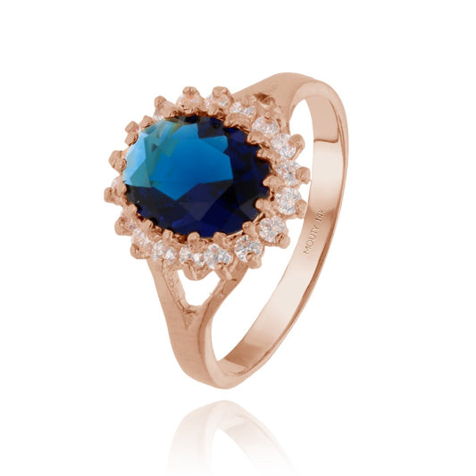 Renata ring in 14k rose gold with blue zirconia (Lady Di)