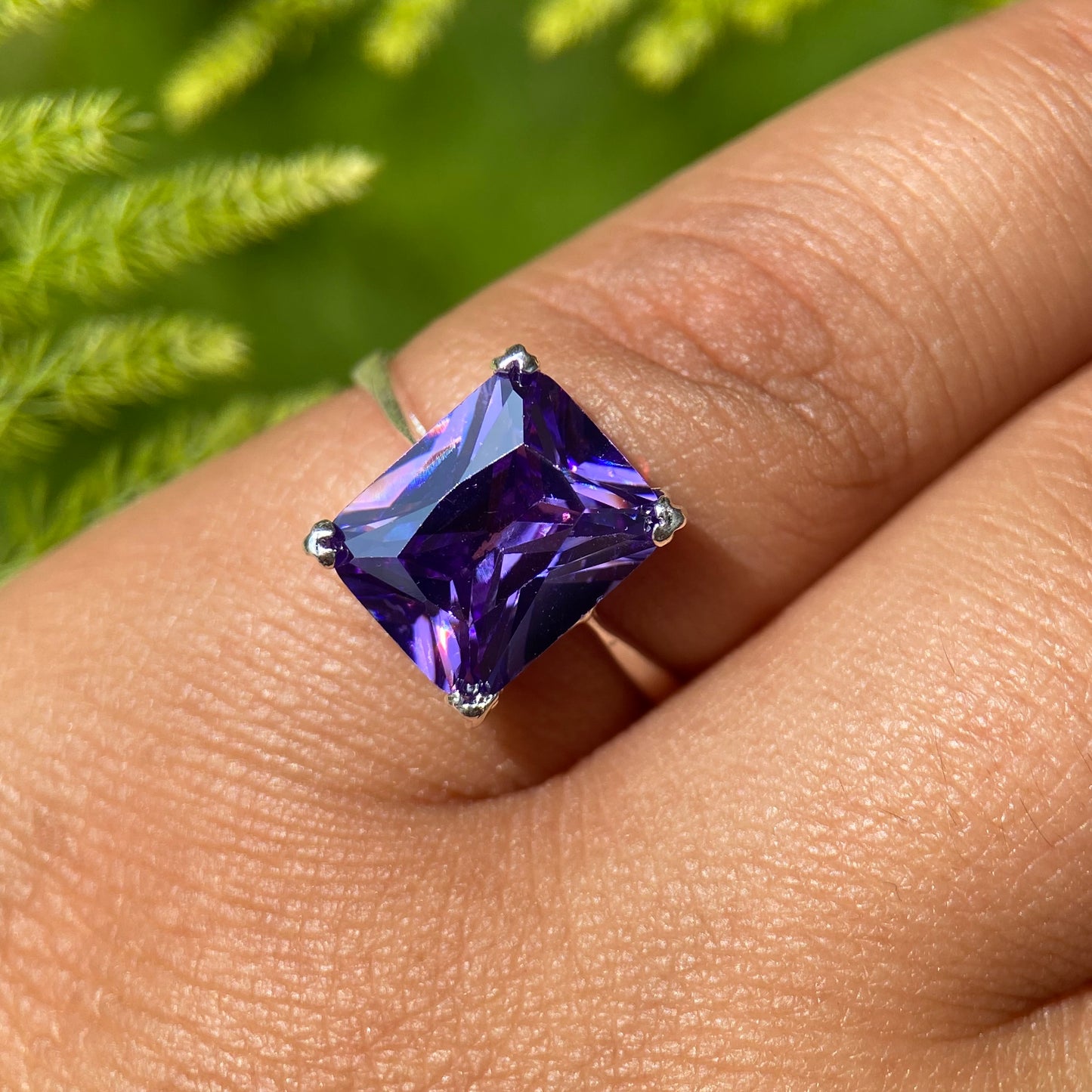 Christine Ring in Silver with rhodium plating and Purple Zirconia