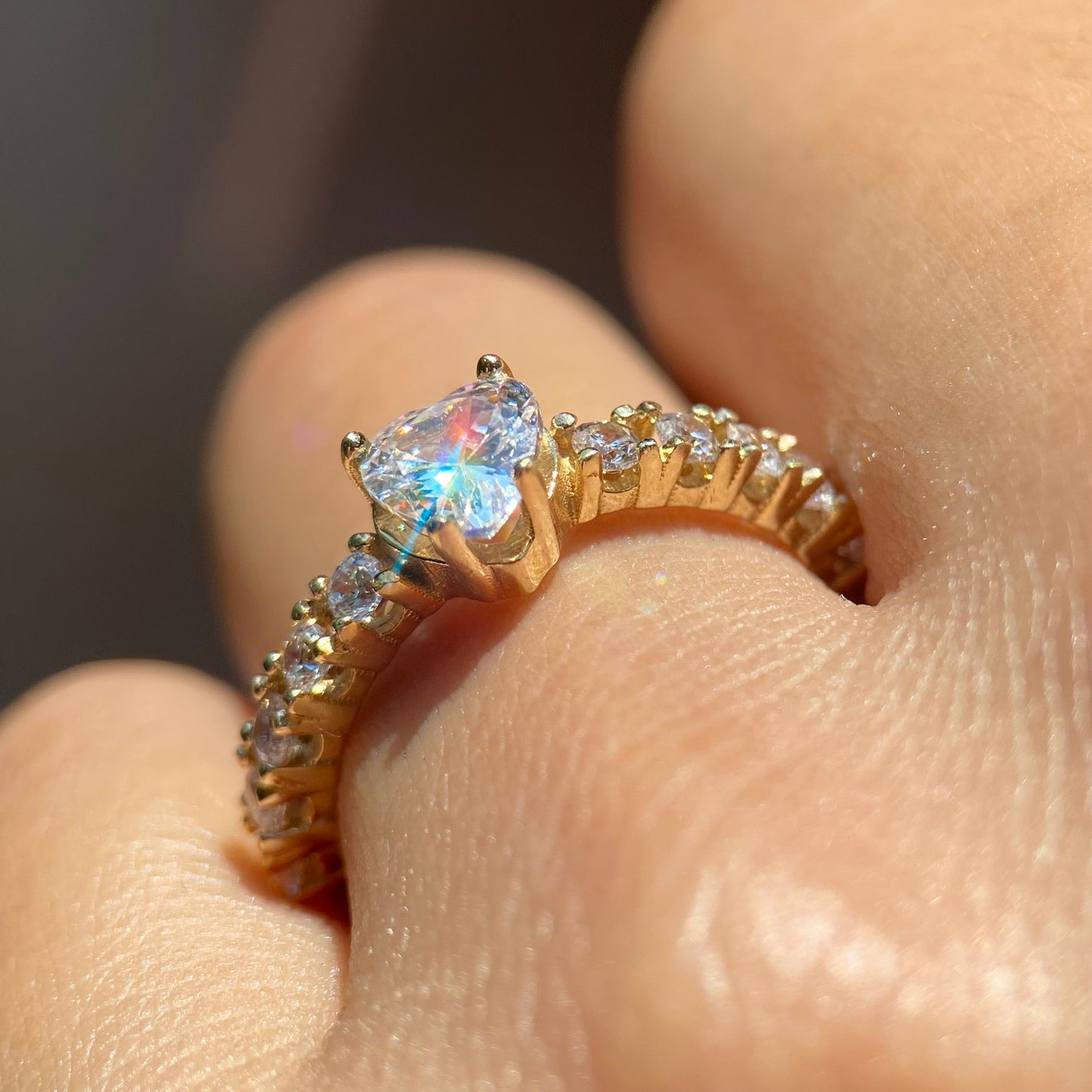 Amour ring in 10k yellow gold with zircons