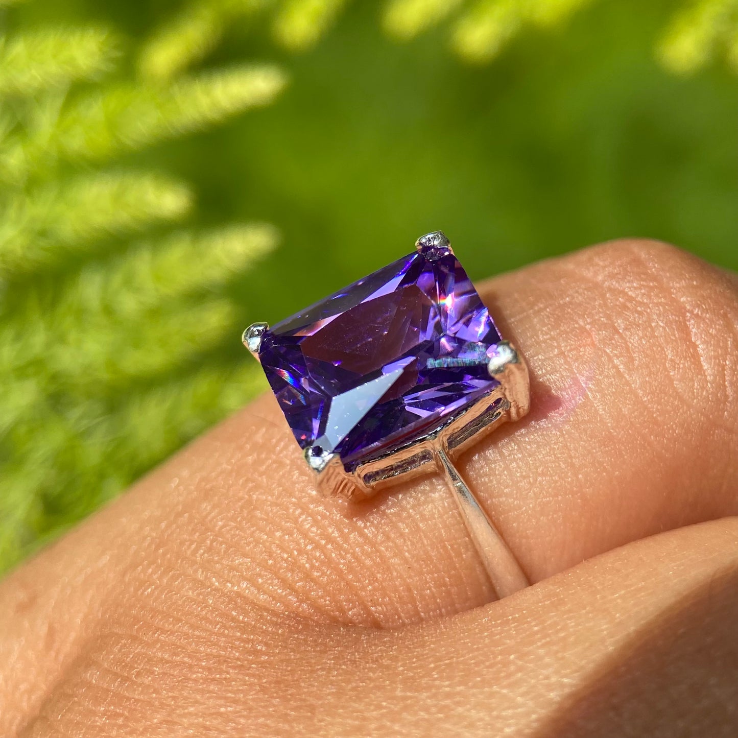 Christine Ring in Silver with rhodium plating and Purple Zirconia