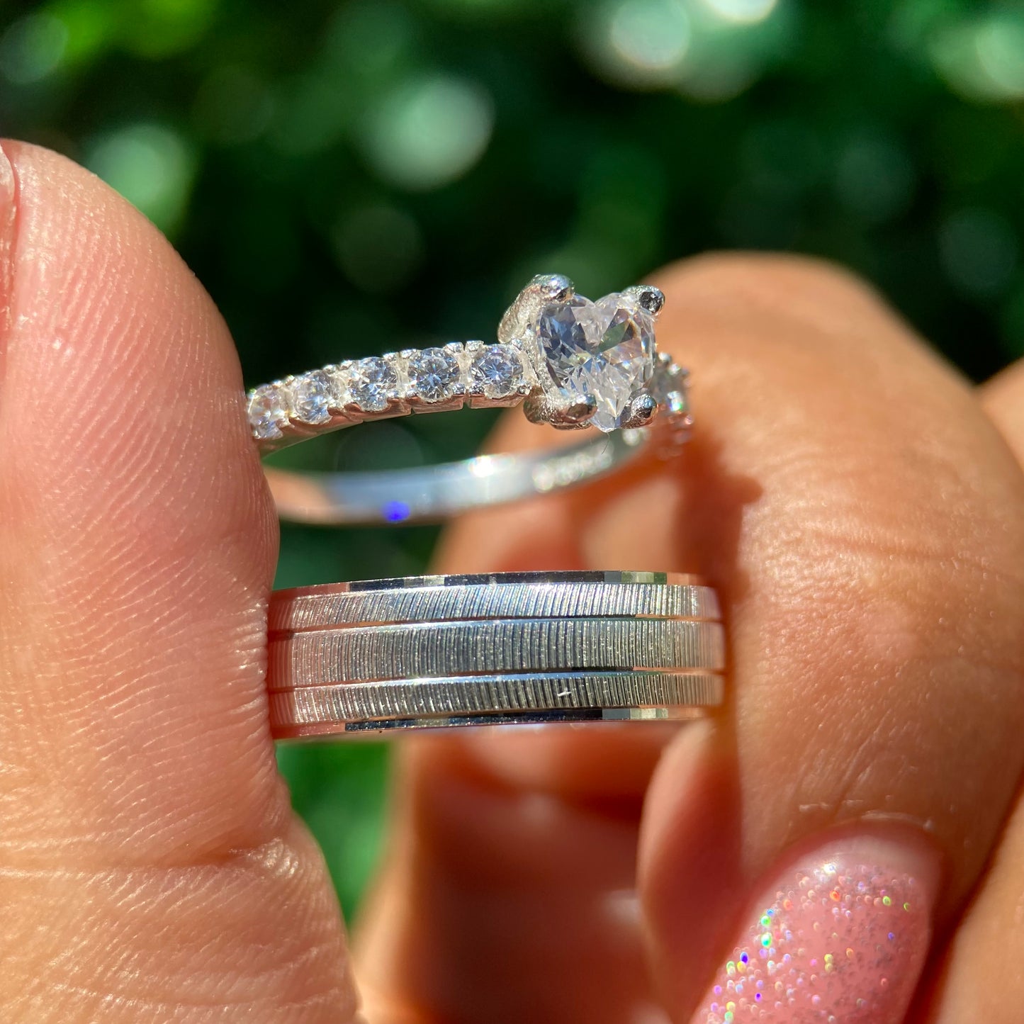 Duo of Ethan-Amour rings in silver with zirconia 