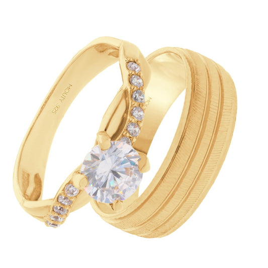 Ethan-Charlize ring duo in yellow gold plated silver