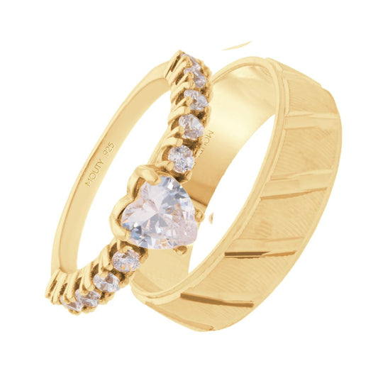 Richard-Amour ring duo in yellow gold plated silver