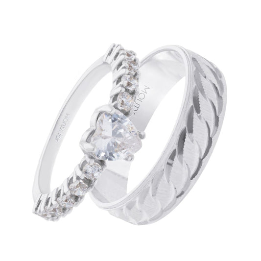 Duo of Edward x Amour Rings in Silver with Zirconia 