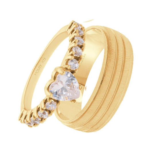 Ethan-Amour ring duo in yellow gold plated silver