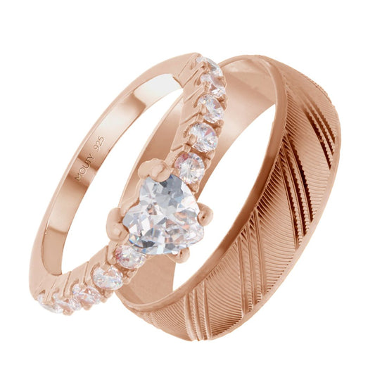 Duo of Milan-Amour rings in silver with rose gold plating 