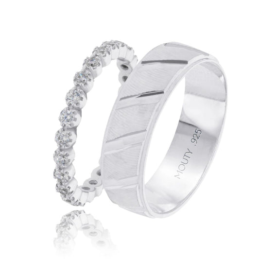 Richard x Leah Ring Duo in Silver with Zirconia 