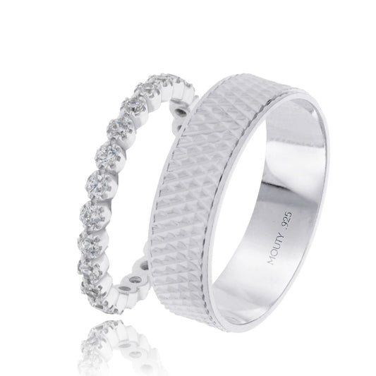 Liam x Leah Ring Duo in Silver with Zirconia 